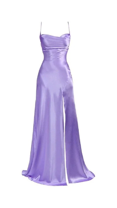 boho dressElegant Purple Spaghetti Straps Prom Dress With Split,Purple Party Gown Y7322