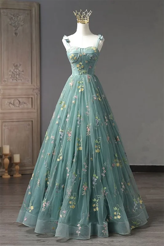 Sale Event draped dressDusty Green Embroidery Long Prom Dress