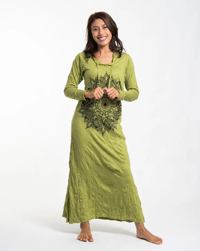 Shop and Save Womens Lotus Mandala Long Hoodie Dress in Lime