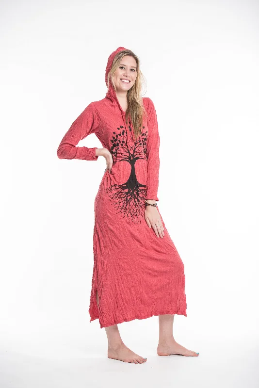 Price Cut Womens Tree of Life Long Hoodie Dress in Red