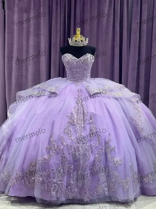 sleek midi dressLilac Quinceanera Dress Sequined Appliques Lace Ruffles Ball Gown Sweet 16 Dresses