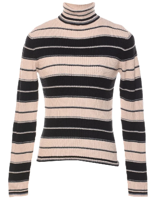 Super Deal trendy casual outerwearStriped Turtleneck Jumper - L