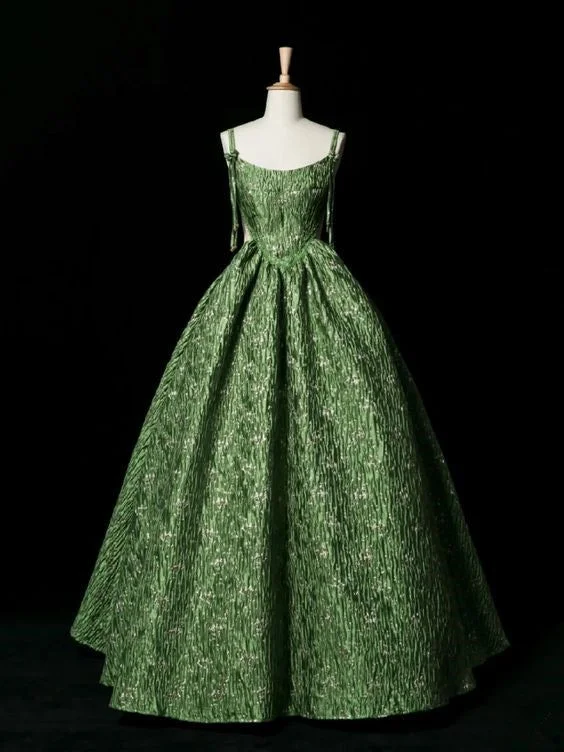 summer floral dressVintage Green Evening Gown Spaghetti Straps A Line Prom Party Dress Brithday Ball Gown Y7567