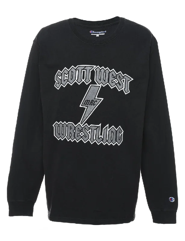 Price Fest trendy bomber coatChampion Black & Grey Back In Black Printed T-shirt - L