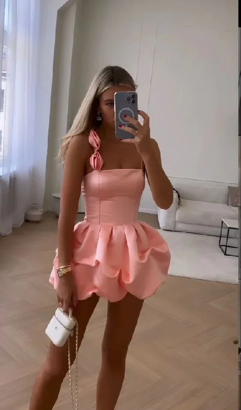 boho-chic dressCute Pink Ruffles Short Prom Dress Homecoming Dress