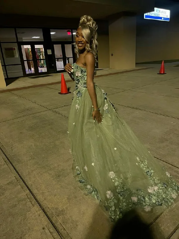 Extra Discounts bodycon dressGreen Strapless Long Prom Dress with Appliques