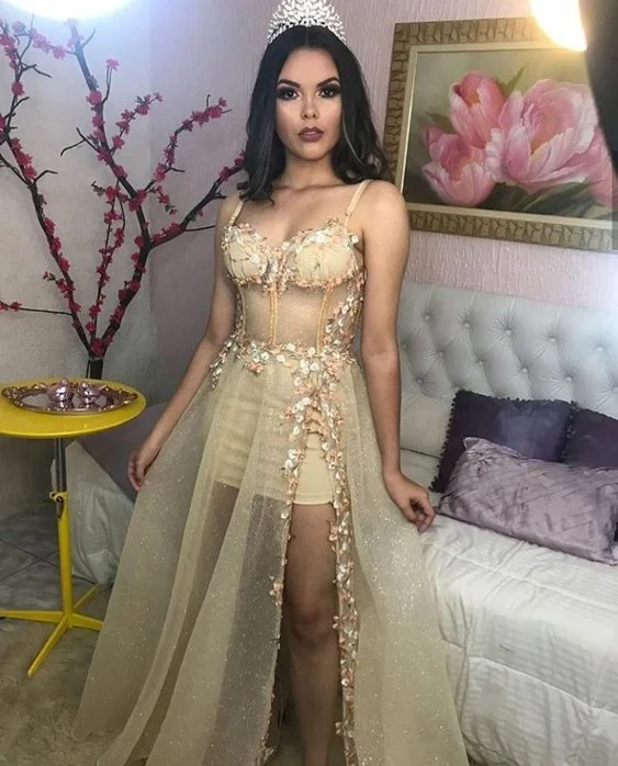 Deal of the Week puff sleeve dressSexy Spaghetti Straps Prom Dress,Charming Evening Dress Y6169