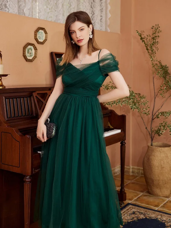 Price Rollback pleated dressBerriesJam - Off Shoulder Mesh Lace-Up Tea-Length Pro Dress