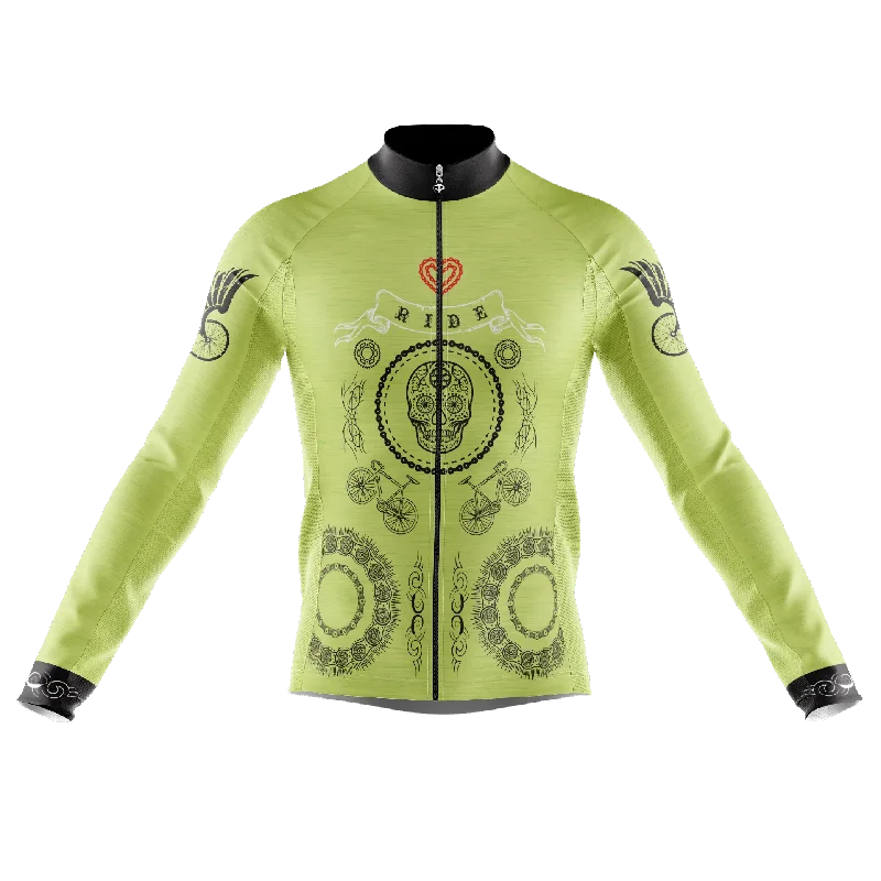 slim fit workout hoodieSkull & Gears Green Long Sleeve Cycling Jersey