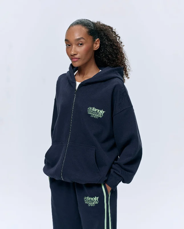 Year-End Sale fashionable workout wearCommunity Spirit Oversized Full Zip Hoodie - Navy Blue/Mint Green