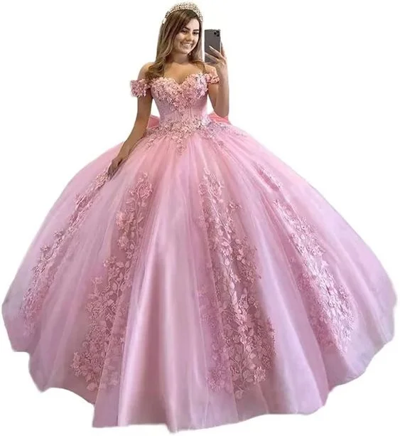 Super Deal tiered dressOff Shoulder Quinceanera Dresses for Teens Lace Floral Flower Ball Gown For Sweet 15 16 Puffy Long Princess Dress with Train Y6979