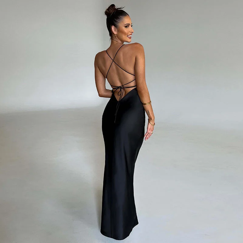 Exclusive Preview luxury dressBerriesJam - Sexy Lace Up Backless Bandage Party Maxi Dress