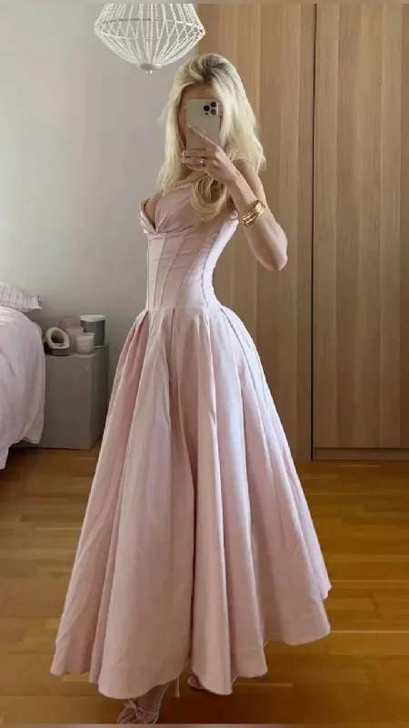 fitted cocktail dressPink Strapless A Line Long Prom Dress Elegant Evening Dress Brithday Outfits Y7531