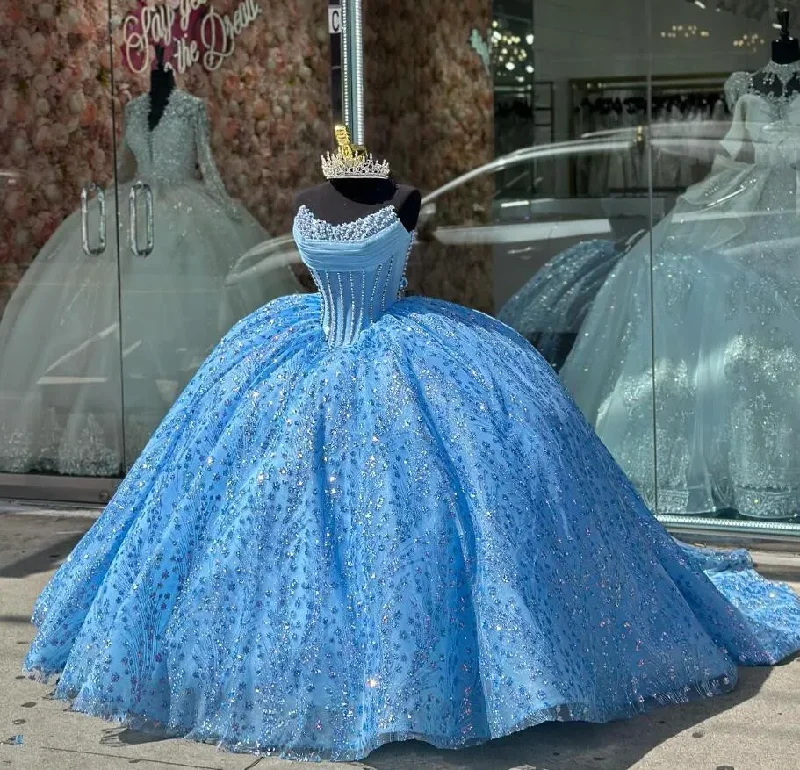 Sneak Peek Sale ruffle dressIce Blue Sparkly Princess Quinceanera Dresses Boning Corset Pearls Beaded Gillter vestidos de 15 años quinceañeras 2024 Sneak Peek Sale ruffle dressIce Blue Sparkly Princess Quinceanera Dresses Boning Corset Pearls Beaded Gillter vestidos de 15 años quinceañeras 2024