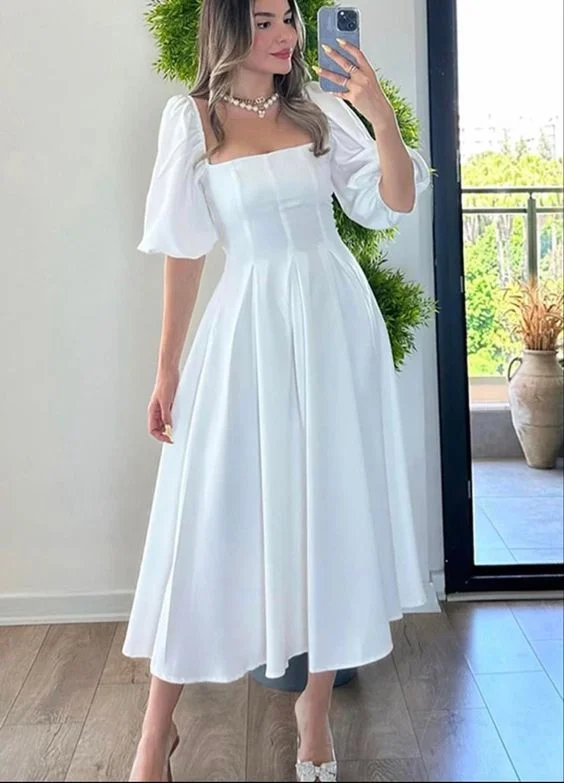 Buy More, Save More pleated dressRetro Style White Square Neckline A-line Prom Dress Y6867 Buy More, Save More pleated dressRetro Style White Square Neckline A-line Prom Dress Y6867