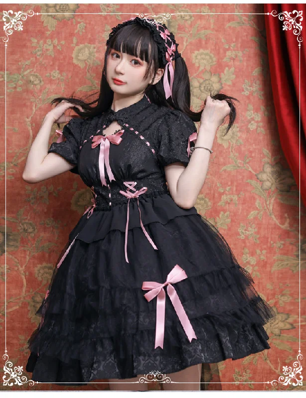 Closeout puff sleeve dressEieyomi~Kawaii Lolita OP Dress Summer Dress Short Sleeve