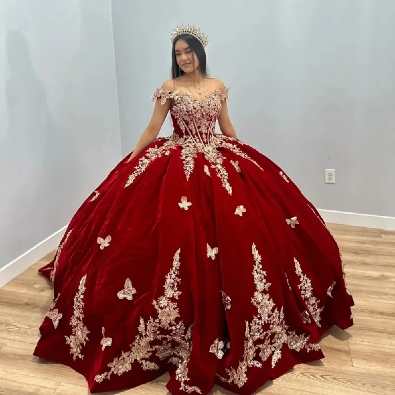 Today’s Deal form-fitting dressRomantic Sweetheart Neck Quinceanera Dresses Sparkly 3D Flower Ball Gown Burgundy Sweet 16 Year Princess Dress vestidos de anos