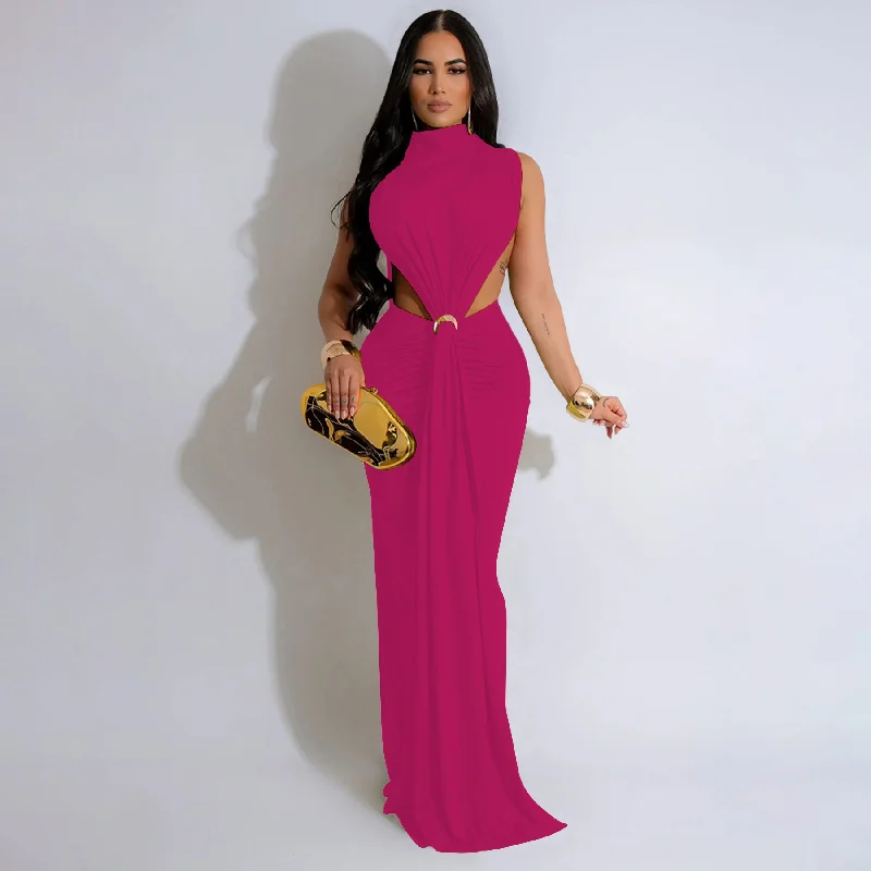 Incredible Offers flowy maxi dressSolid Color Sexy Side Split Sleeveless Dress