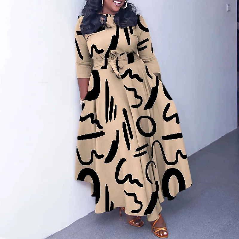 Daily Specials trendy bodycon dressWomen's Fashion Lace Up Printed Plus Size European And American Dress