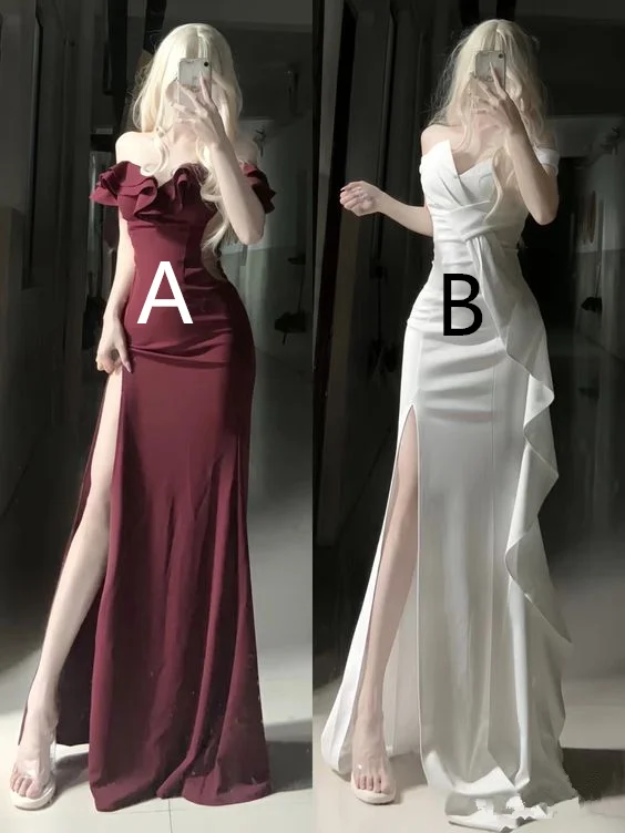 elegant shift dressCharming Mermaid Prom Dress With Slit and Off Shoulder Y7344