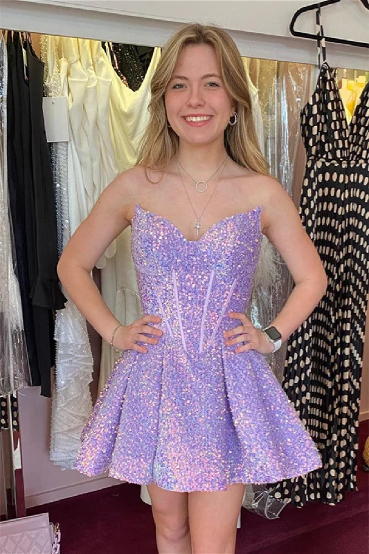 t-shirt dressLavender Sequins A-line Strapless Homecoming Dress