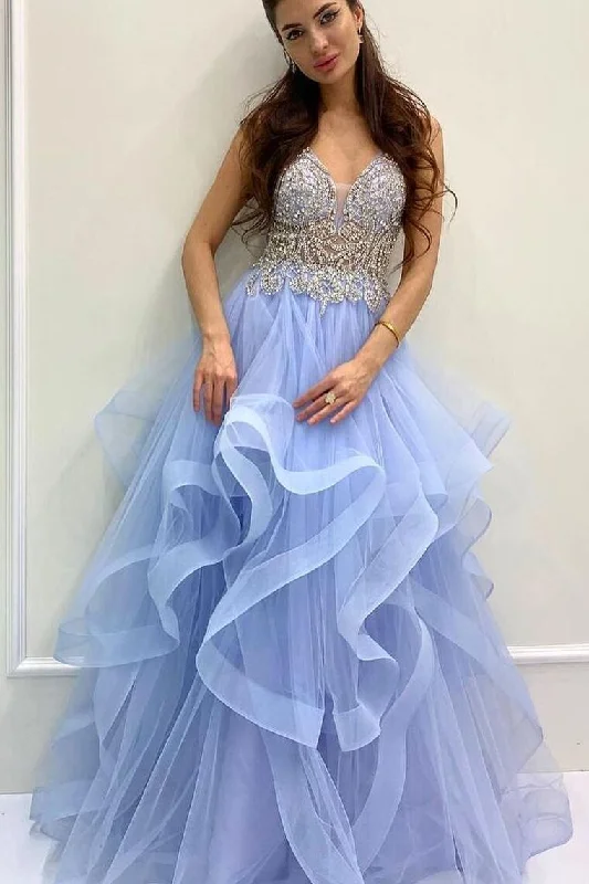 Don't Wait fitted cocktail dressGorgeous Beaded Blue Tiered Long Formal Gown