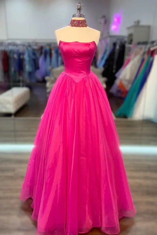 elegant dressHot Pink Strapless Ball Gown with Pockets