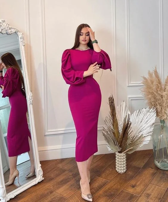 Inventory Reduction office dressClassy Sheath Long Sleeves Midi-length Prom Dress,Party Gown  Y6996
