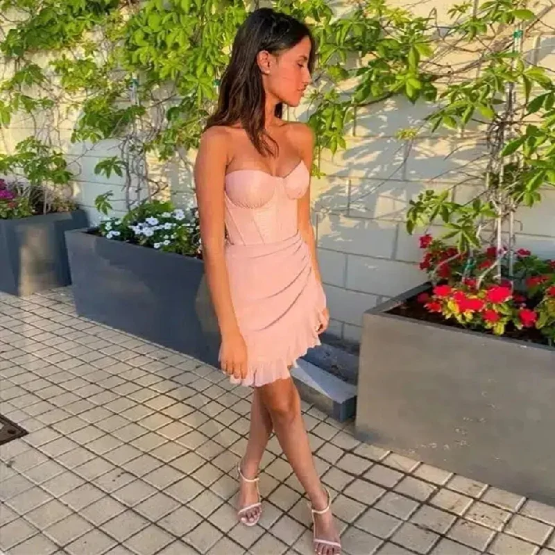 Amazing Deals spaghetti strap dressPink Cocktail Dress Mini Sweetheart Pleated Ruffle Sexy Women's Cocktail Gowns Short Backless Sheath Evening Party Dresses 2024
