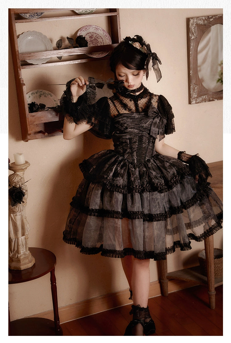 Today's Special casual midi dressWith PUJI~Butterfly Dream SP~Classic Lolita JSK Dress Fishbone Black Dress