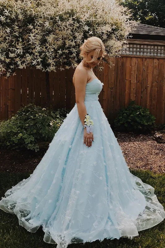 Deal Frenzy form-fitting dressElegant Strapless A-Line Light Blue Long Prom Dress