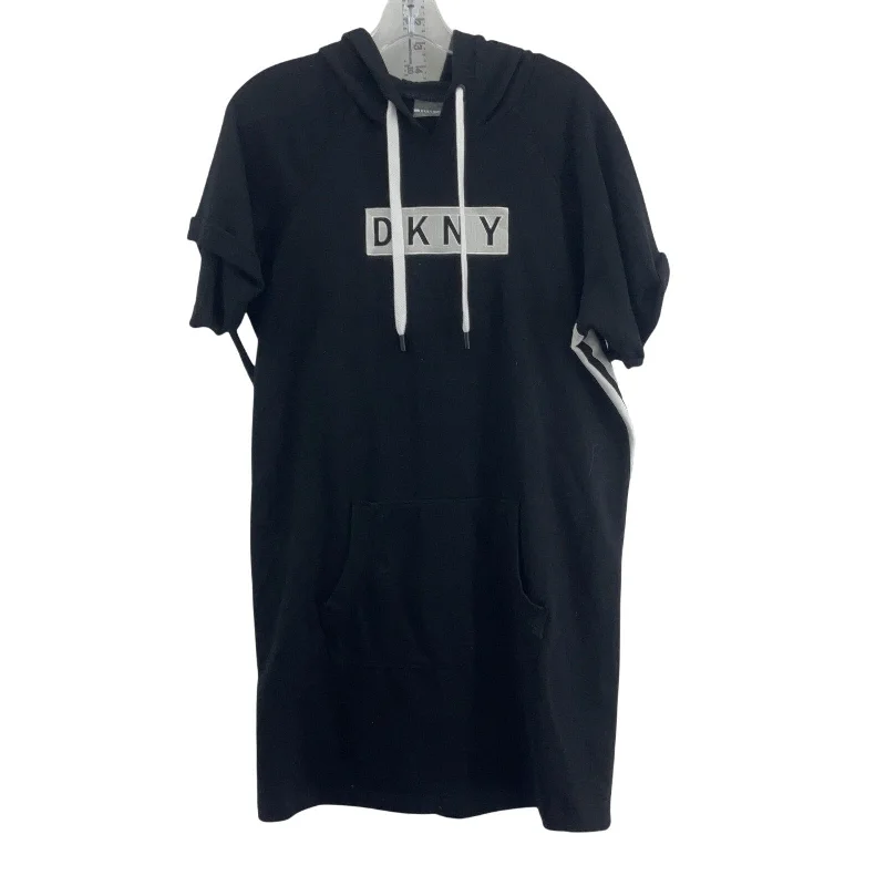 Daily Deals DKNY Sport Black & White Hoodie Striped Women Shift Dress L Cotton Midi Preowned
