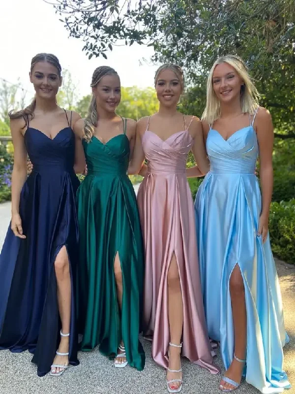 Super Sale boho dressSimple Spaghetti Straps Satin Prom Dresses Side Slit Long Bridesmaid Dresses Formal Occasion gala Women Evening Party Dress Super Sale boho dressSimple Spaghetti Straps Satin Prom Dresses Side Slit Long Bridesmaid Dresses Formal Occasion gala Women Evening Party Dress