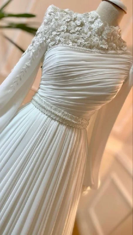 Early Access velvet dressMuslim Wedding Dress Long Sleeves With Pearls Chiffon Appliques Long Pleated Bridal Gowns Y6727 Early Access velvet dressMuslim Wedding Dress Long Sleeves With Pearls Chiffon Appliques Long Pleated Bridal Gowns Y6727