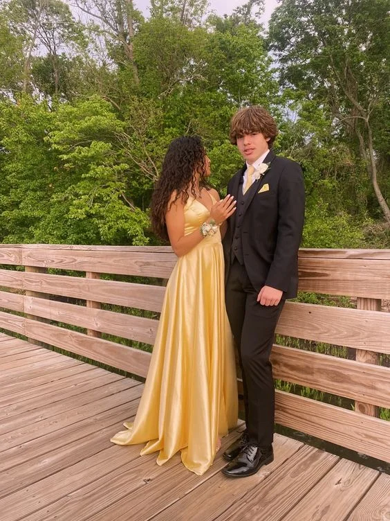 wrap dressSimple Yellow V Neck Prom Dress,Yellow Graduation Dress Y7307