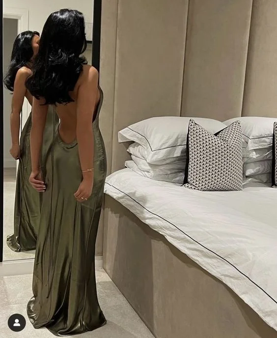 winter dressSexy Olive Green Backless Mermaid Evening Dress Y7073