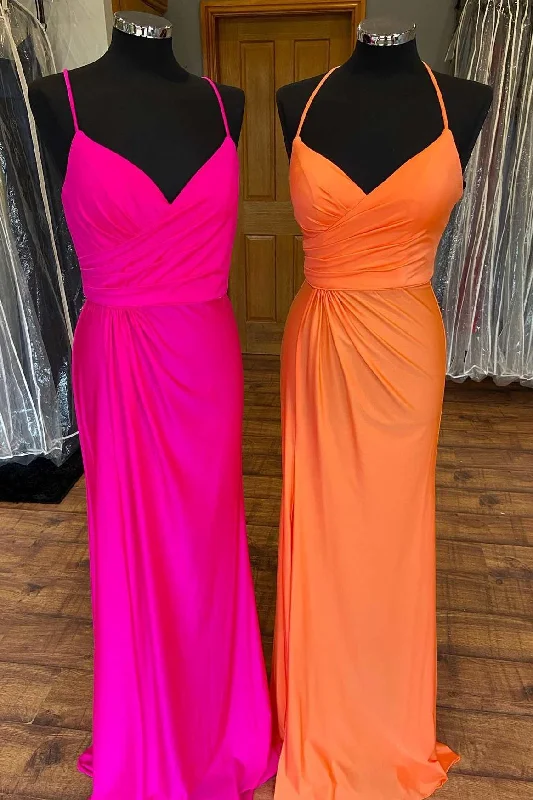 relaxed fit dressOrange Surplice Neck Backless Long Formal Dress