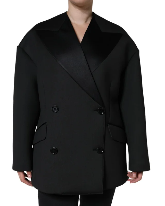 Year-End Sale casual coatDolce & Gabbana Double Breasted Polyester Coat Jacket with Button Closure and Logo Details