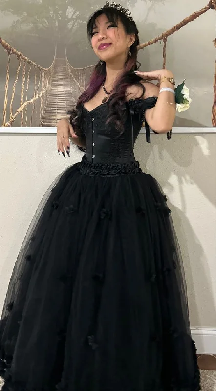 cocktail party dressCharming A-line Black Prom Dress,Goth Prom Gown Y7355