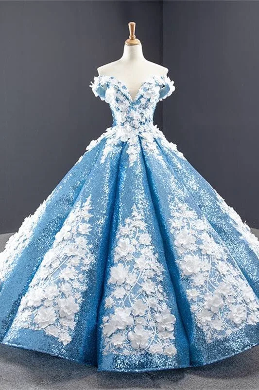 Don't Wait casual evening dressOff the Shoulder Blue and White Ball Gown