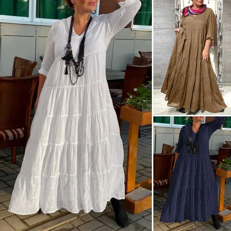 Crazy Deals comfy maxi dressWomen's Extra Long Dress Long Sleeve V-neck Layered A- Line Robe Loose Dress Crazy Deals comfy maxi dressWomen's Extra Long Dress Long Sleeve V-neck Layered A- Line Robe Loose Dress