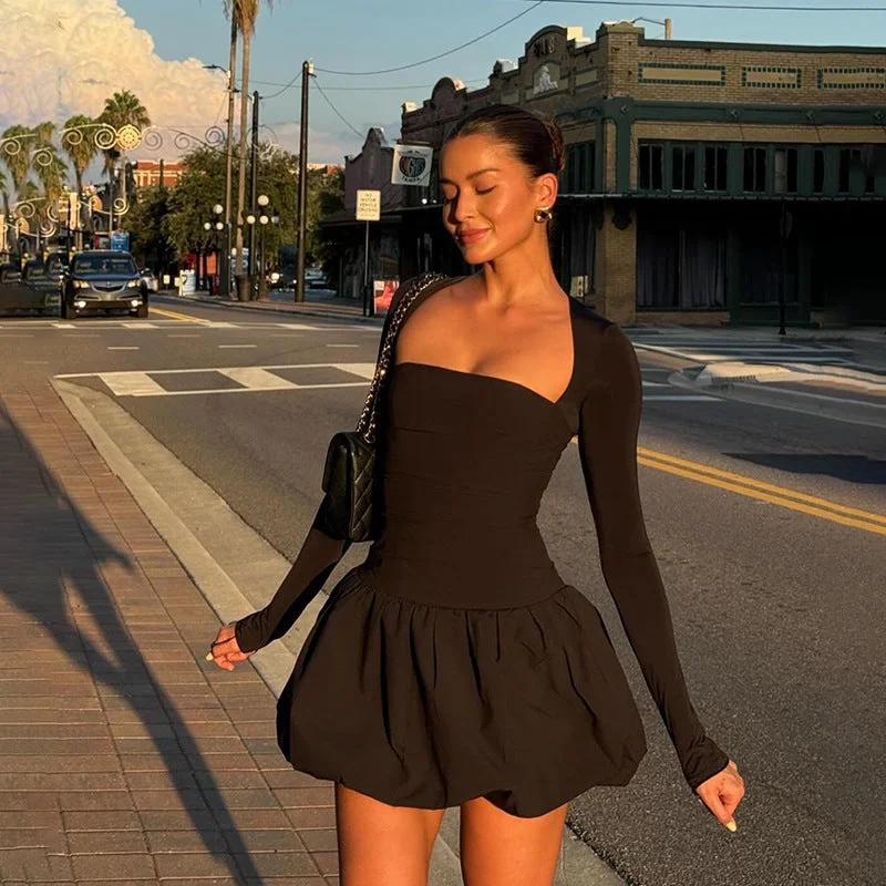 Limited Time Offer wrap dressBubble Hem Long Sleeve Dress Women's Fashion Slim Fit