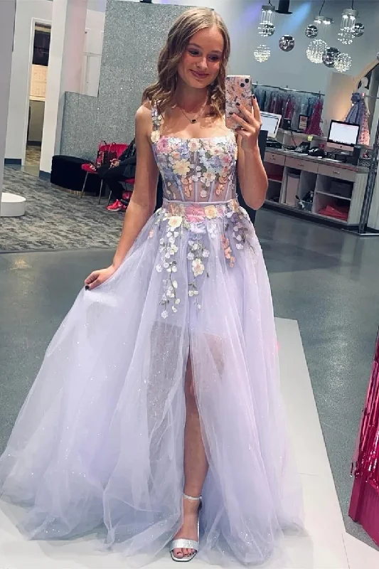 Huge Discounts velvet dressLavender Tight Floral Dress with Train
