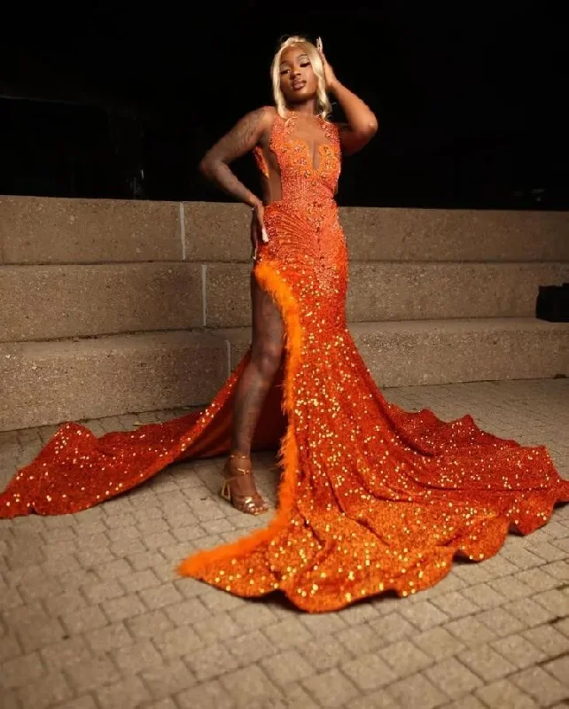 Buy More, Save More lace-up dressOrange Sparkly Mermaid Evneing Ceremony Party Dresses for Black Girl Luxury Diamond Velvet Slit Prom Gala Formal Dress Wear Buy More, Save More lace-up dressOrange Sparkly Mermaid Evneing Ceremony Party Dresses for Black Girl Luxury Diamond Velvet Slit Prom Gala Formal Dress Wear