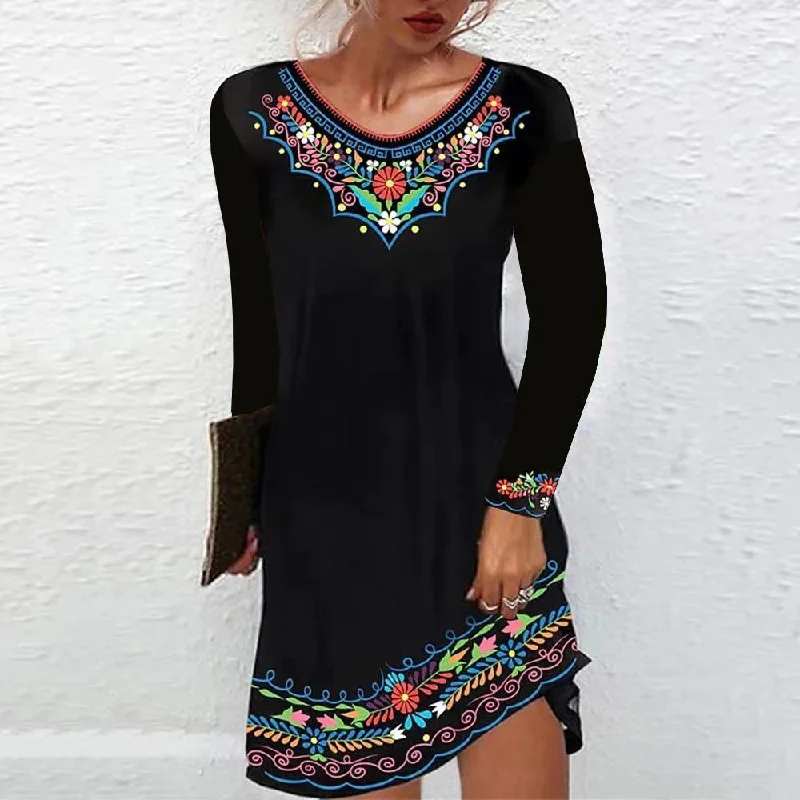 Stock Clearance floral midi dressAutumn And Winter Printing Dress Women