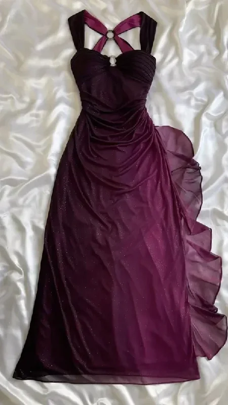 vintage-inspired dressOmbre Grape Purple Chiffon Backless Evening Dress Long Party Prom Gown Y7482