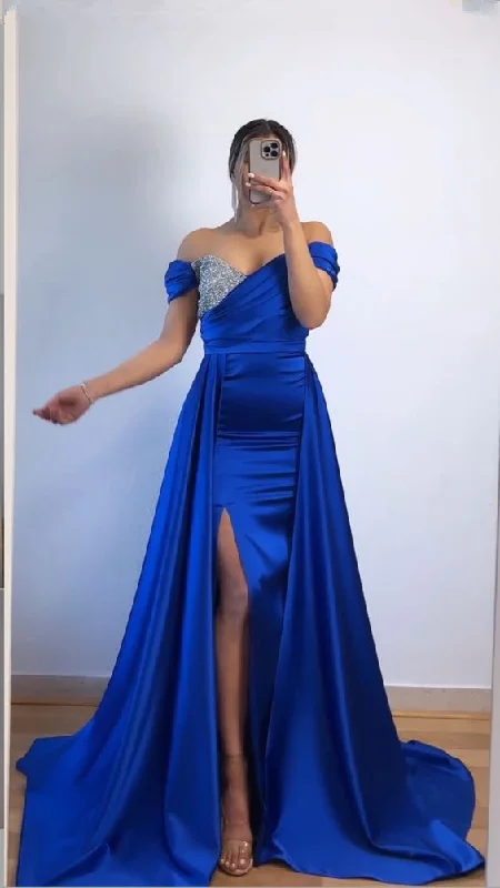 Incredible Offers sleek dressOff The Shoulder Royal Blue Evening Dress With Split,Pageant Dress Y6005