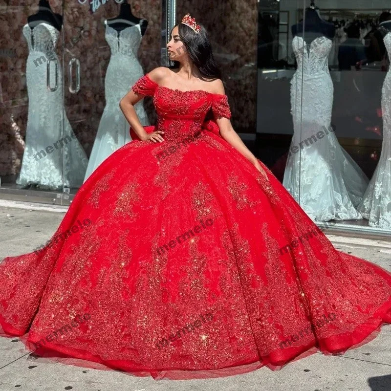 comfy maxi dressRed Quinceanera Dresses Ball Gown Shiny Sequined Appliques Sweet 16 Dress