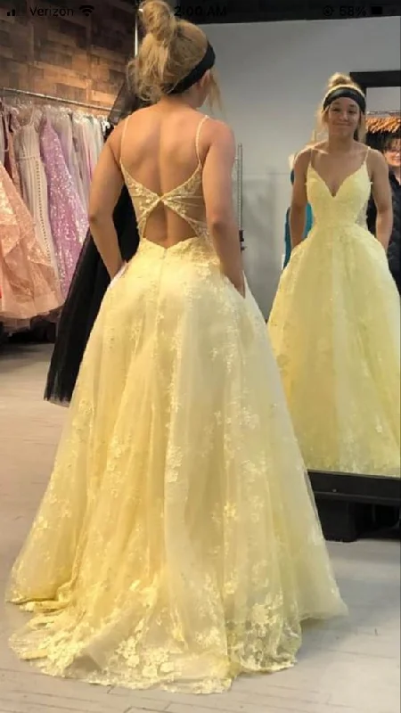 elegant dressYellow Lace Prom Dress Long, Formal Dress, Dance Dresses, Graduation School Party Gown Y7310