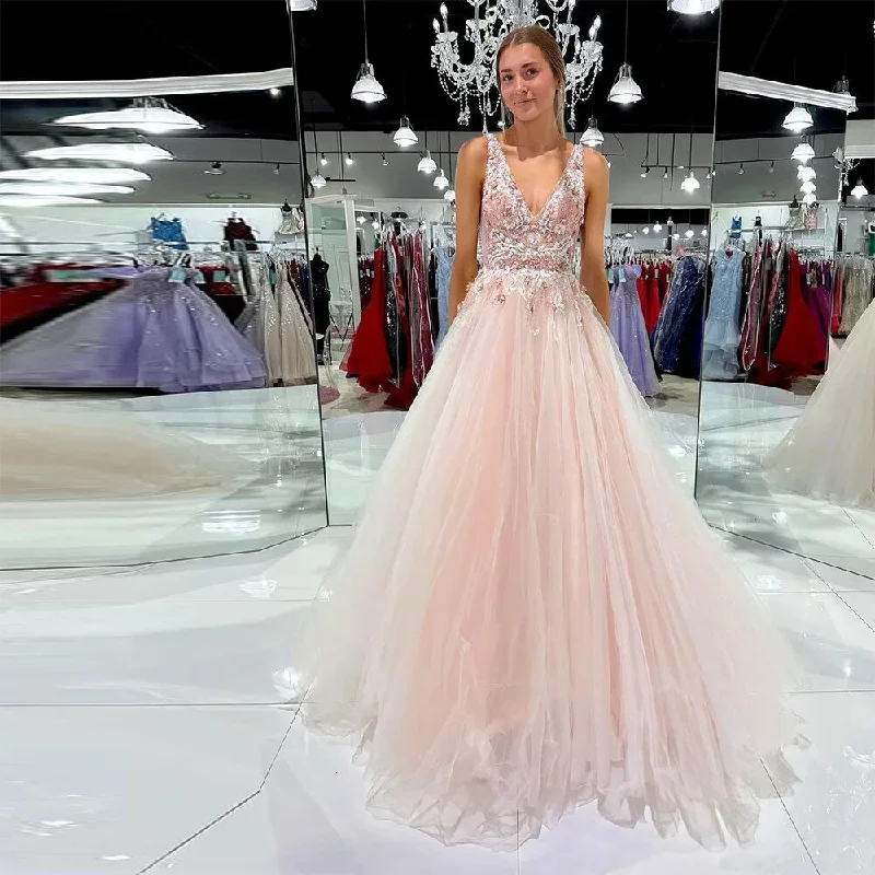 Year-End Sale summer dressElegant Tulle Prom Dresses Appliques Lace Beadings 3D Flowers A-Line Evening Gown Graduation Party Dress Pageant Gowns